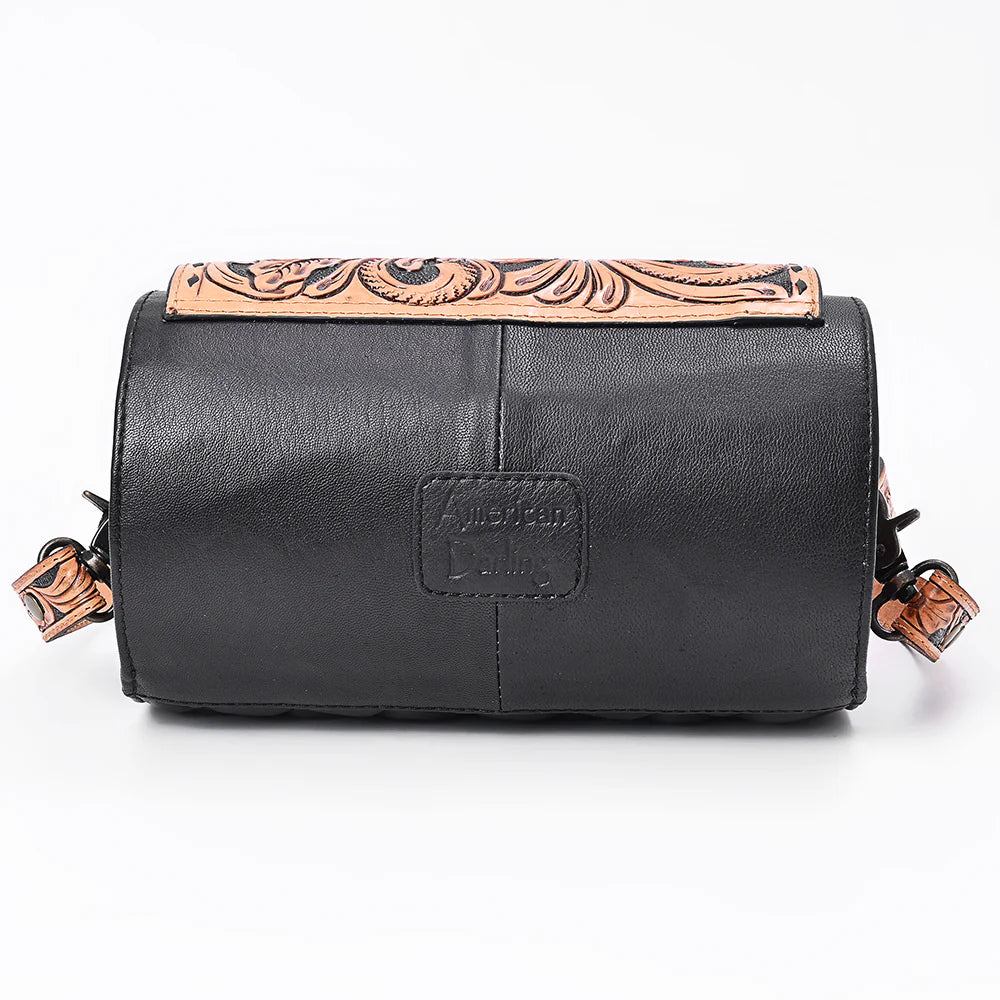 Cross body Bag Hand Tooled Floral Carved Quilted Genuine Leather Western Barrel Bag