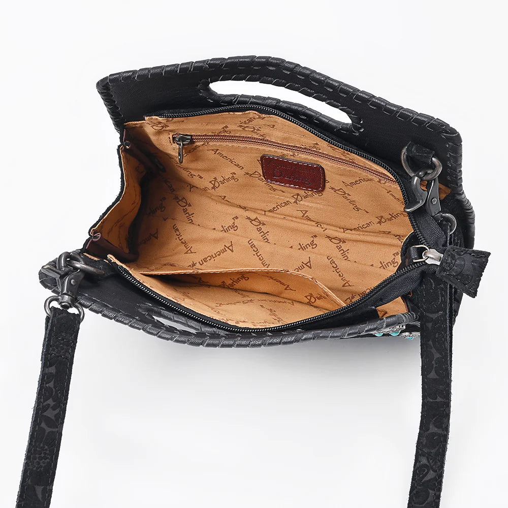 Clutch Bag Genuine Leather Western Crossbody with Turquoise Studs and Boot Stitch