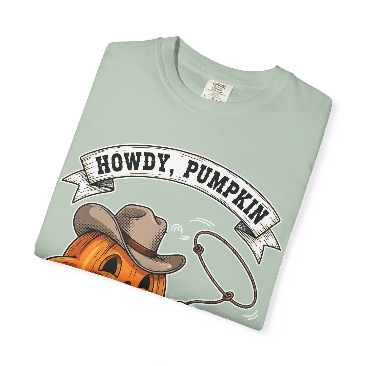 Howdy Pumpkin T-Shirt for Fall, Unisex Garment-Dyed Tee, Halloween Apparel, Autumn Fashion, Cowboy Style Shirt, Seasonal Gift