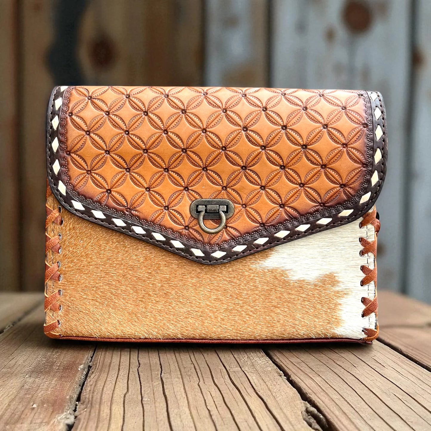 Lily tooled leather & cowhide crossbody bag