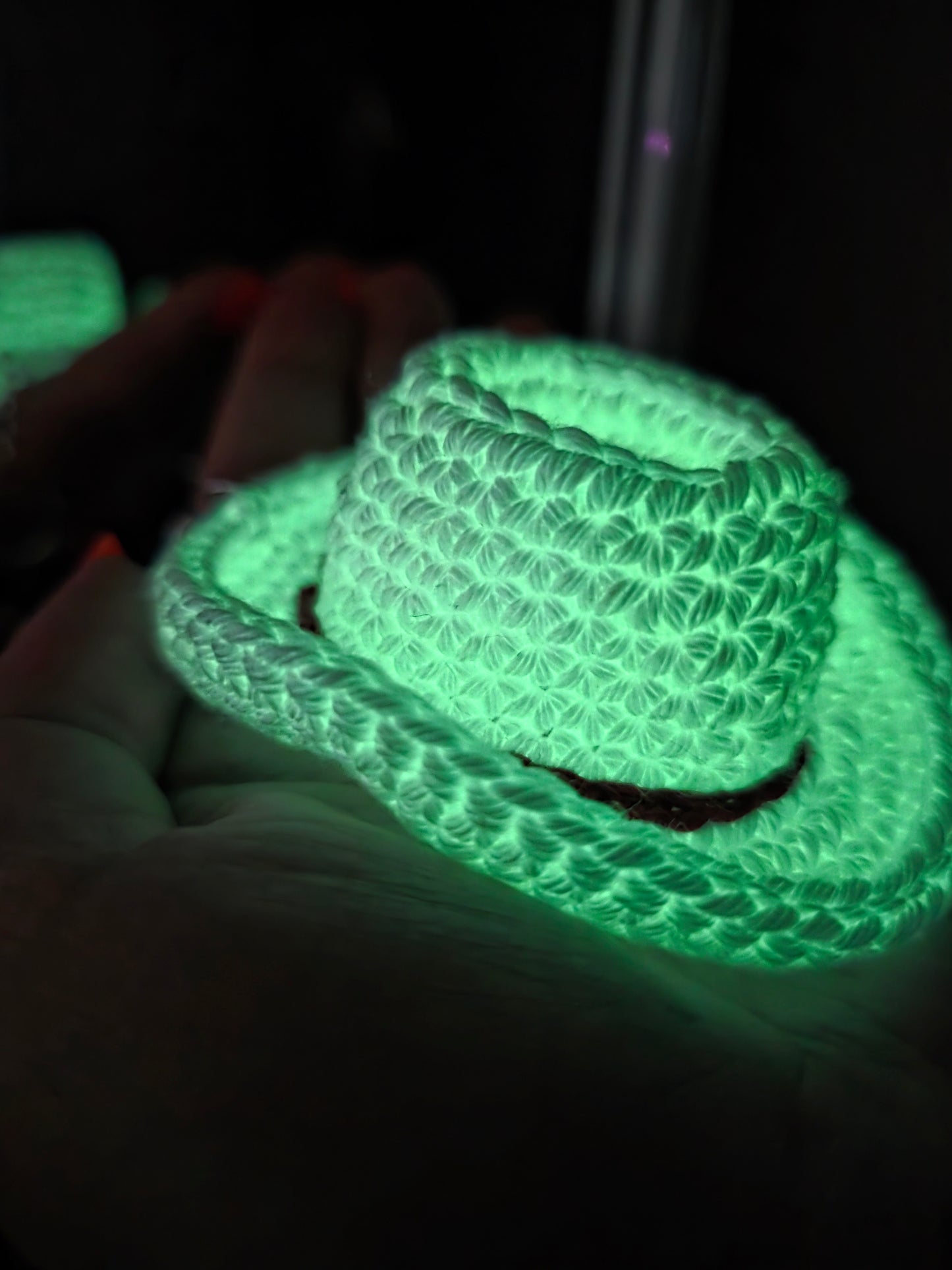 GLOW IN THE DARK HANDMADE CROCHET COWBOYHAT KEY CHAIN