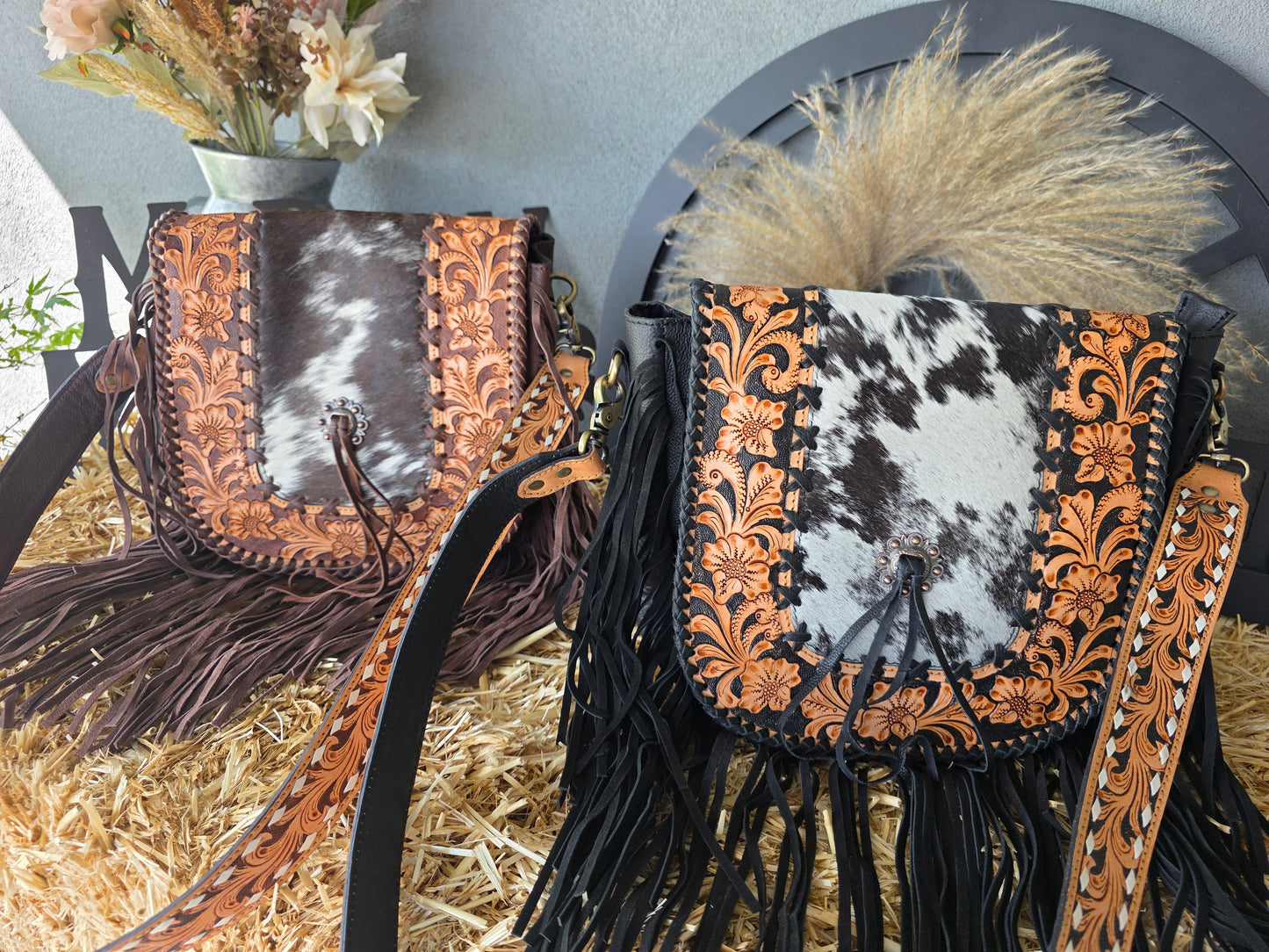 LEATHER AND COWHIDE MESSENGER BAG