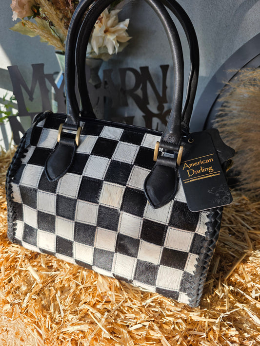 Leather Cowhide Checkered Bag