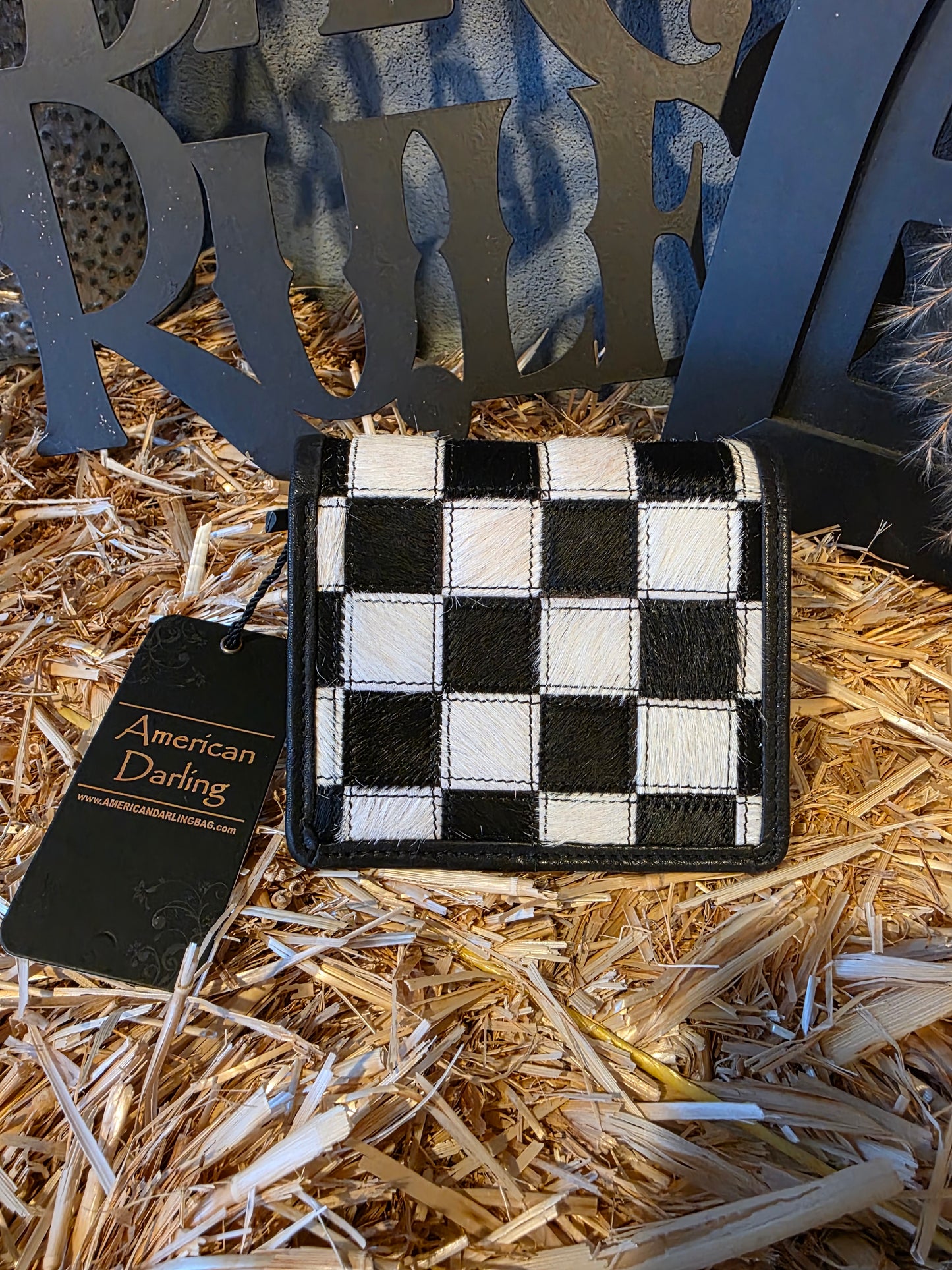 WALLET BLACK LEATHER WHITE COWHIDE