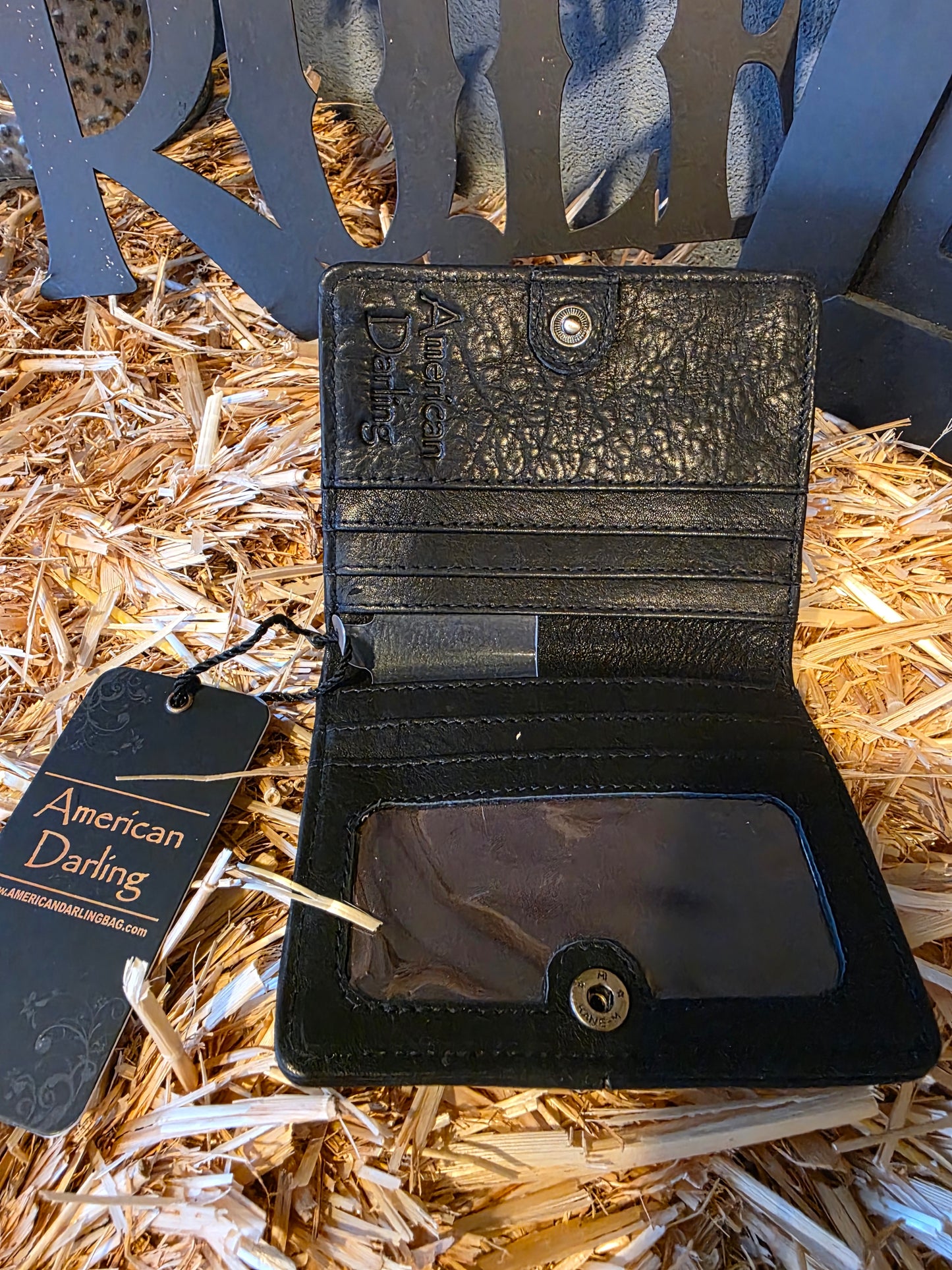 WALLET BLACK LEATHER WHITE COWHIDE