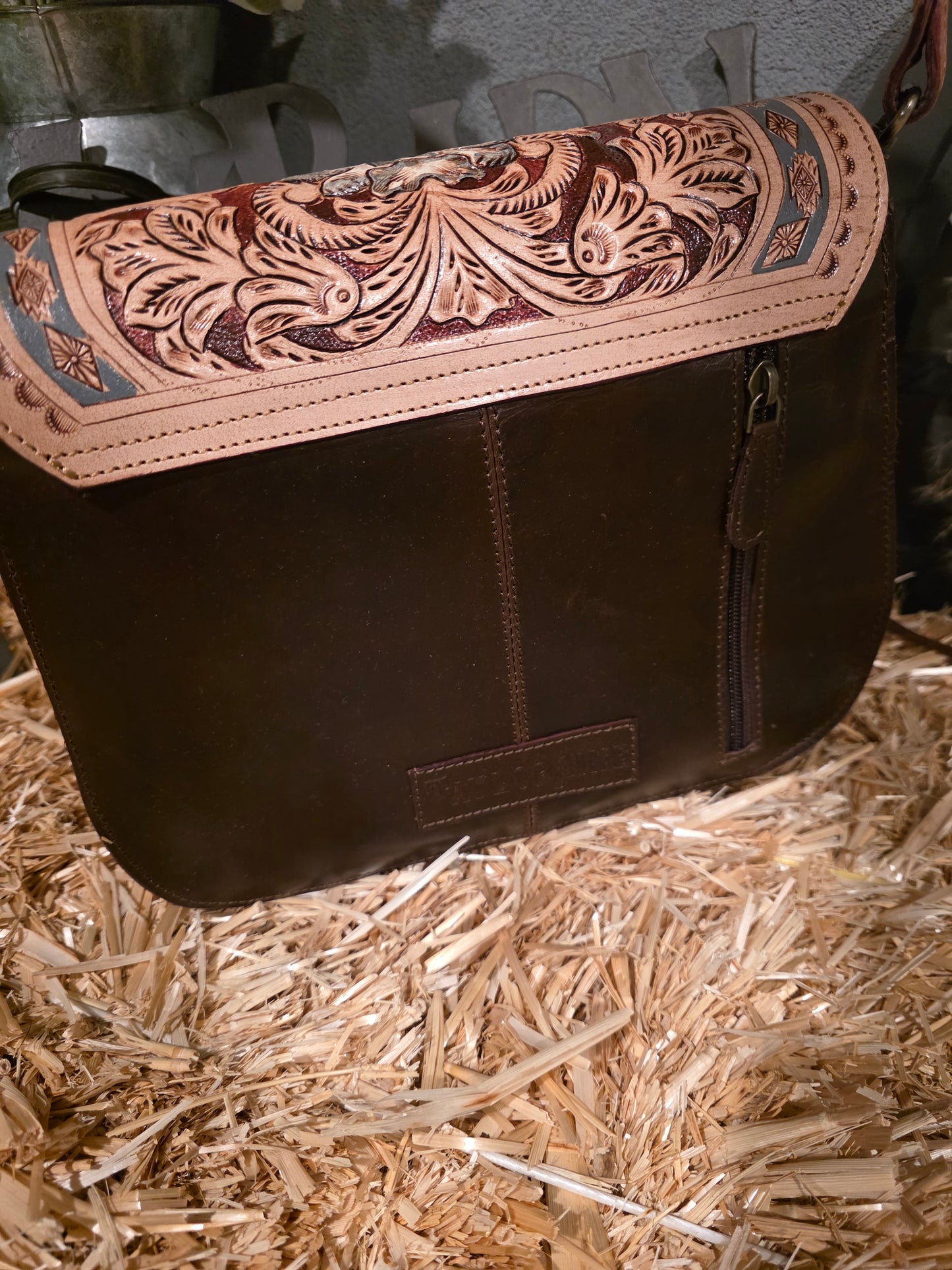 SMOKE AND SANGRIA TOOLED SADDLE BAG