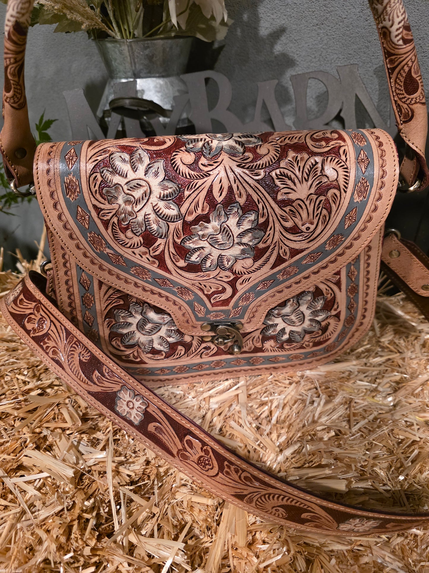 SMOKE AND SANGRIA TOOLED SADDLE BAG