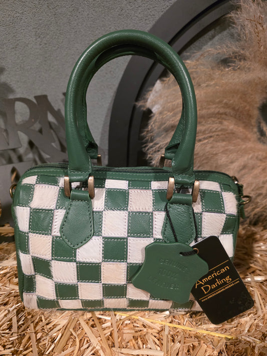 SMALL GREEN AND WHITE DUFFLE