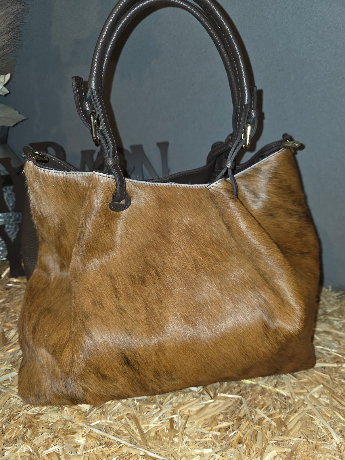 ITALIAN LEATHER HAIR ON HOBO BAG