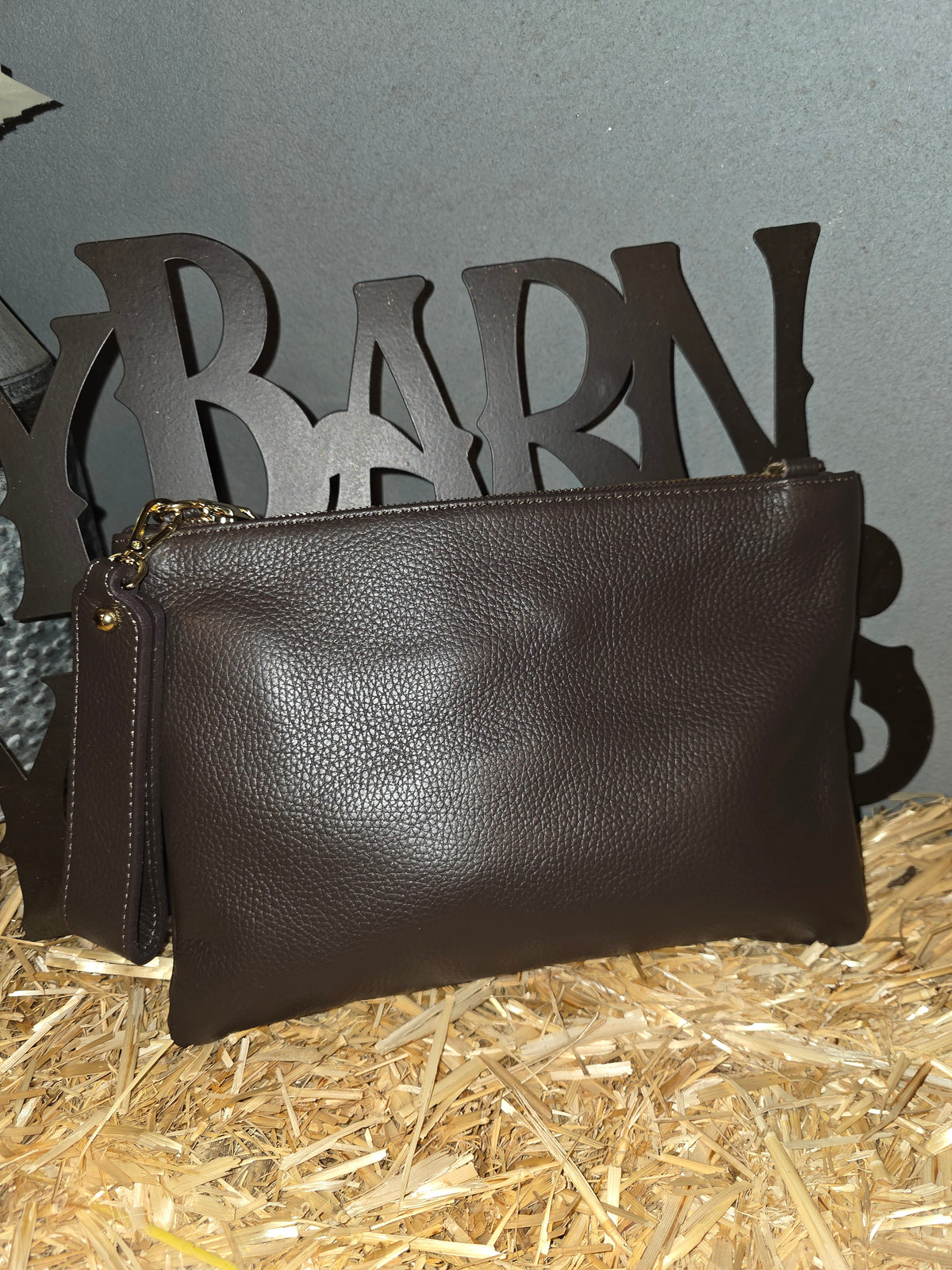 ITALIAN LEATHER ZIP WRISTLET CLUTCH