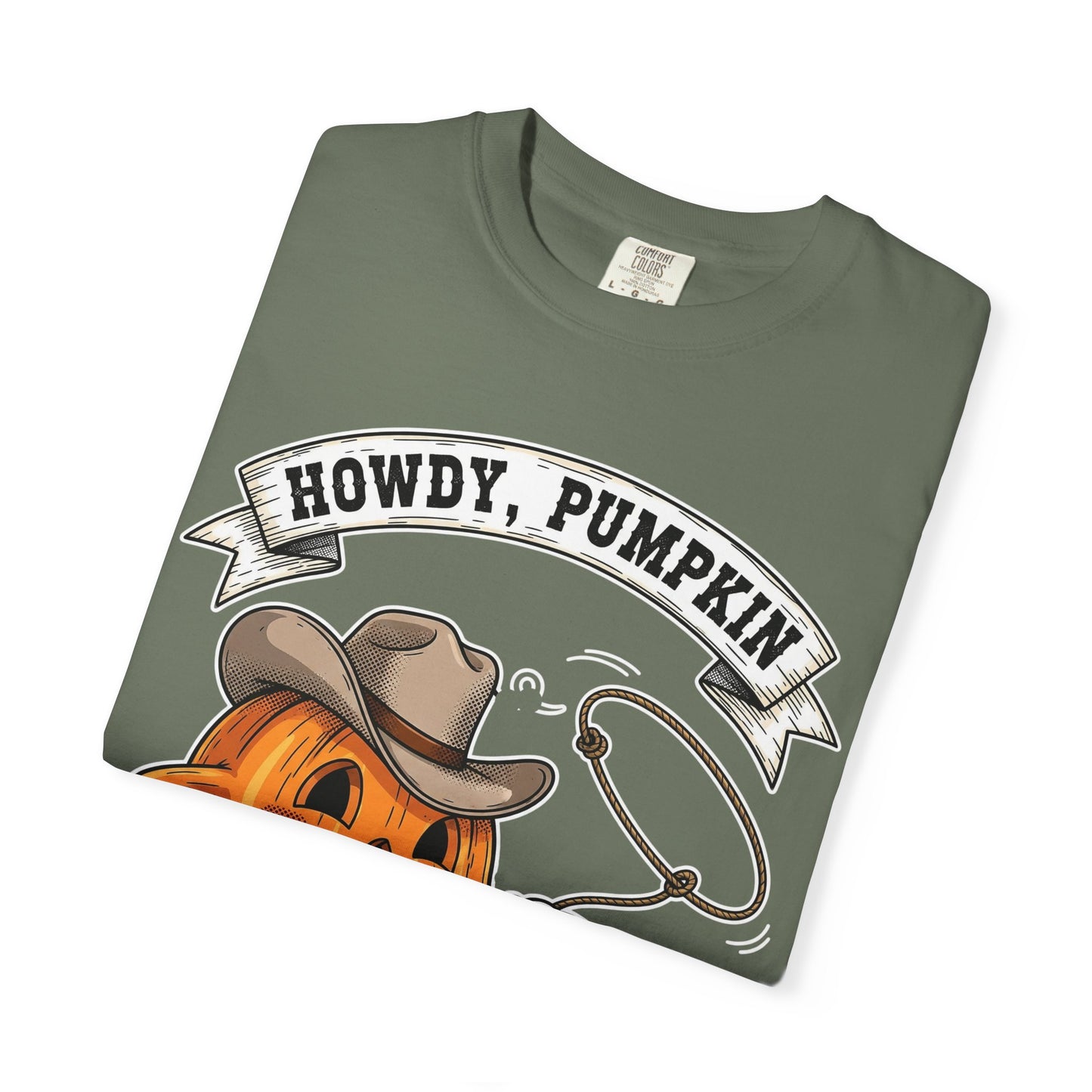 Howdy Pumpkin T-Shirt for Fall, Unisex Garment-Dyed Tee, Halloween Apparel, Autumn Fashion, Cowboy Style Shirt, Seasonal Gift