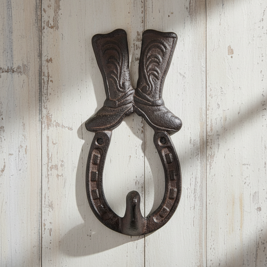 Cowboy Boot Wall Hook, Western Cast Iron for Coats or Keys, 6.1"