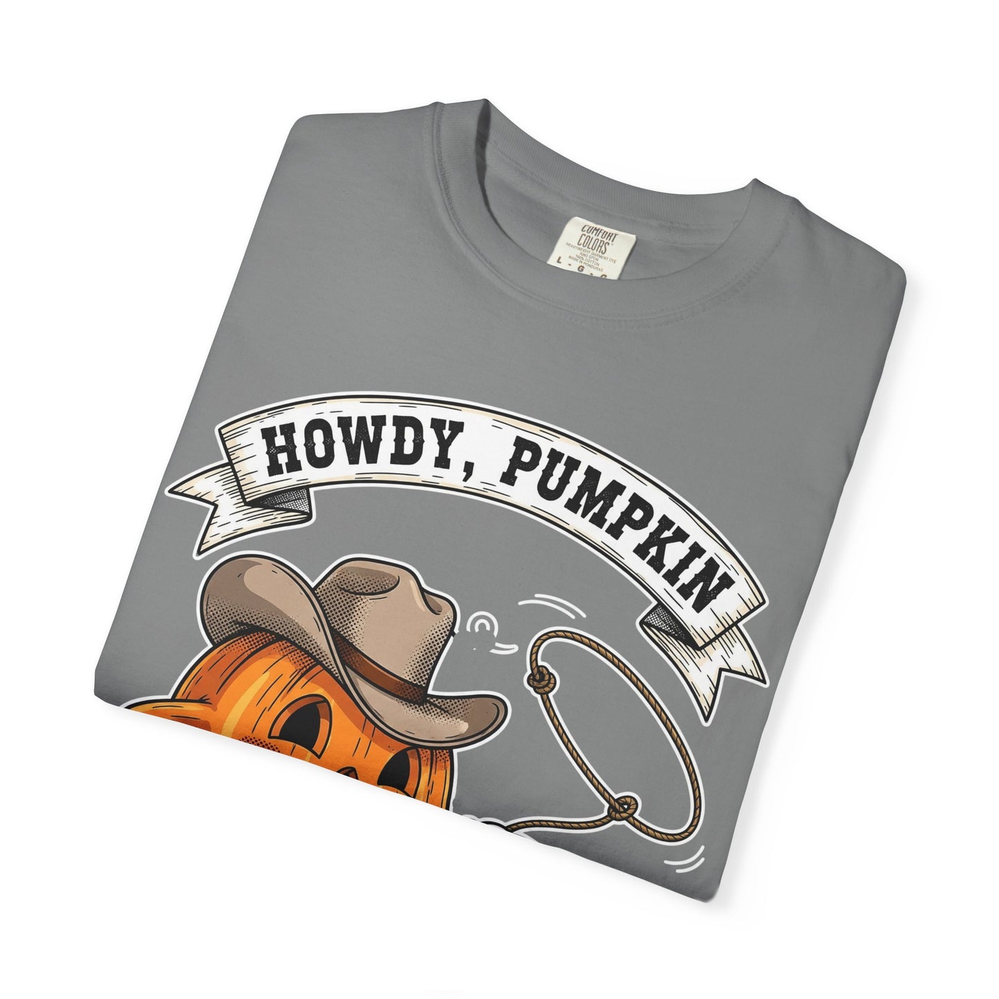 Howdy Pumpkin T-Shirt for Fall, Unisex Garment-Dyed Tee, Halloween Apparel, Autumn Fashion, Cowboy Style Shirt, Seasonal Gift