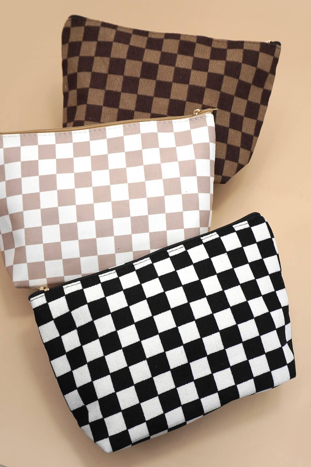 TRAVEL CHECKER COSMETIC MAKEUP POUCH BAG