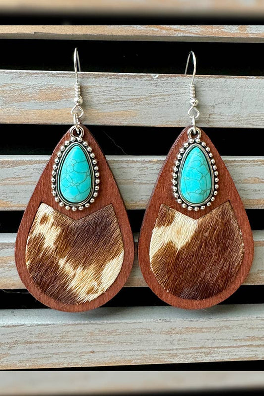 Western Turquoise Cowhide Earrings