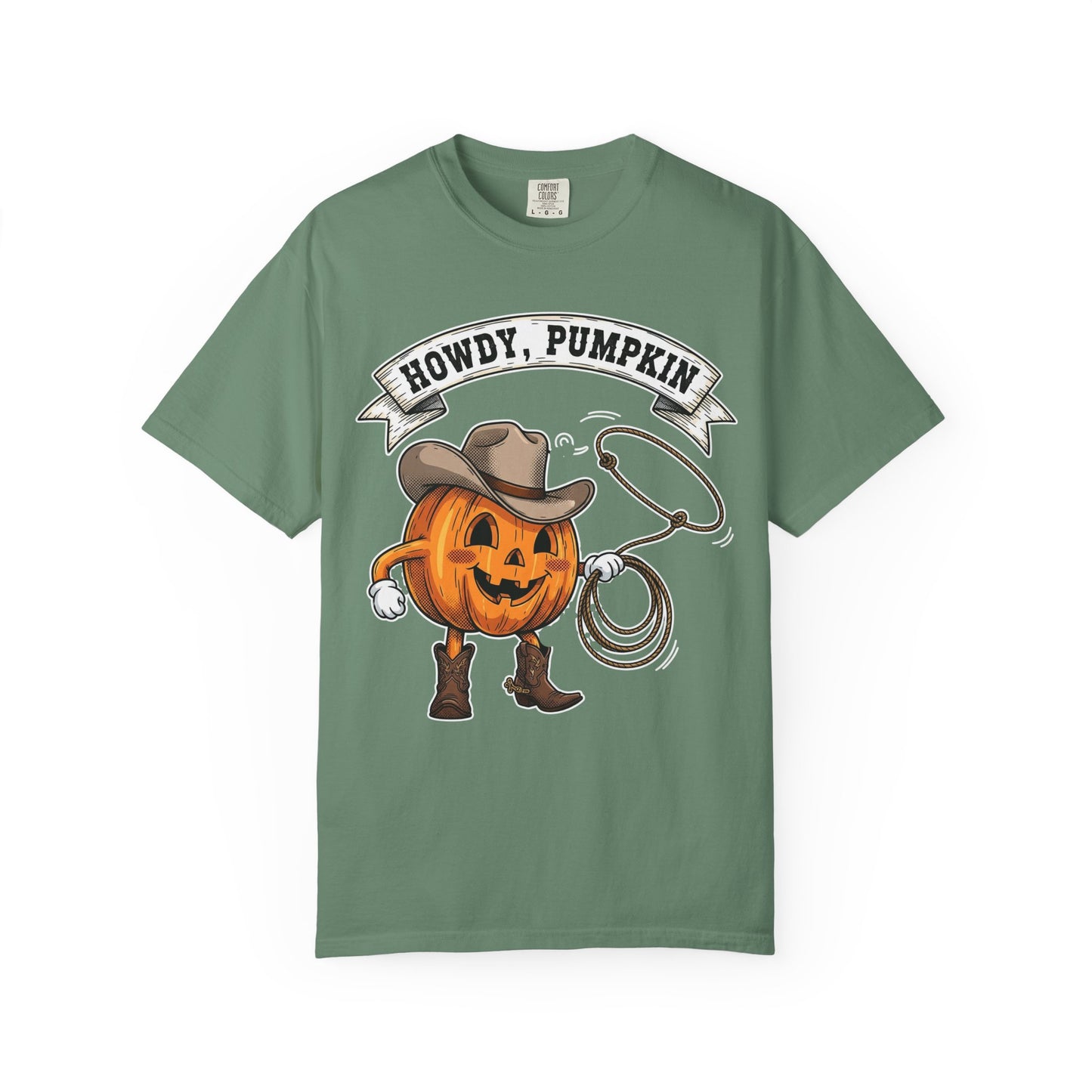 Howdy Pumpkin T-Shirt for Fall, Unisex Garment-Dyed Tee, Halloween Apparel, Autumn Fashion, Cowboy Style Shirt, Seasonal Gift