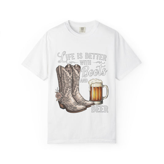 Life is Better with Boots and Beer T-Shirt, Cowboy Tee, Rustic Apparel, Western Style Shirt, Gift for Beer Lovers