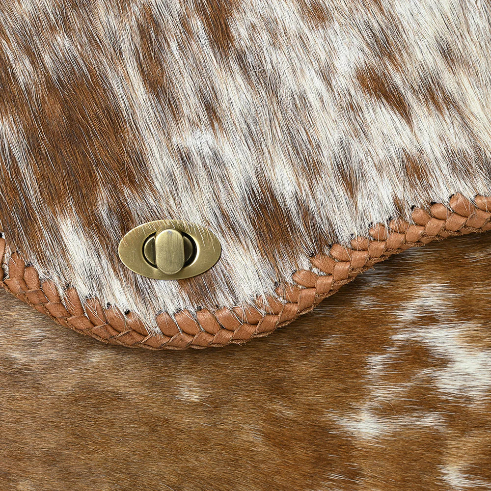 Hair-On Cowhide Leather Messenger Bag with Braided Trim