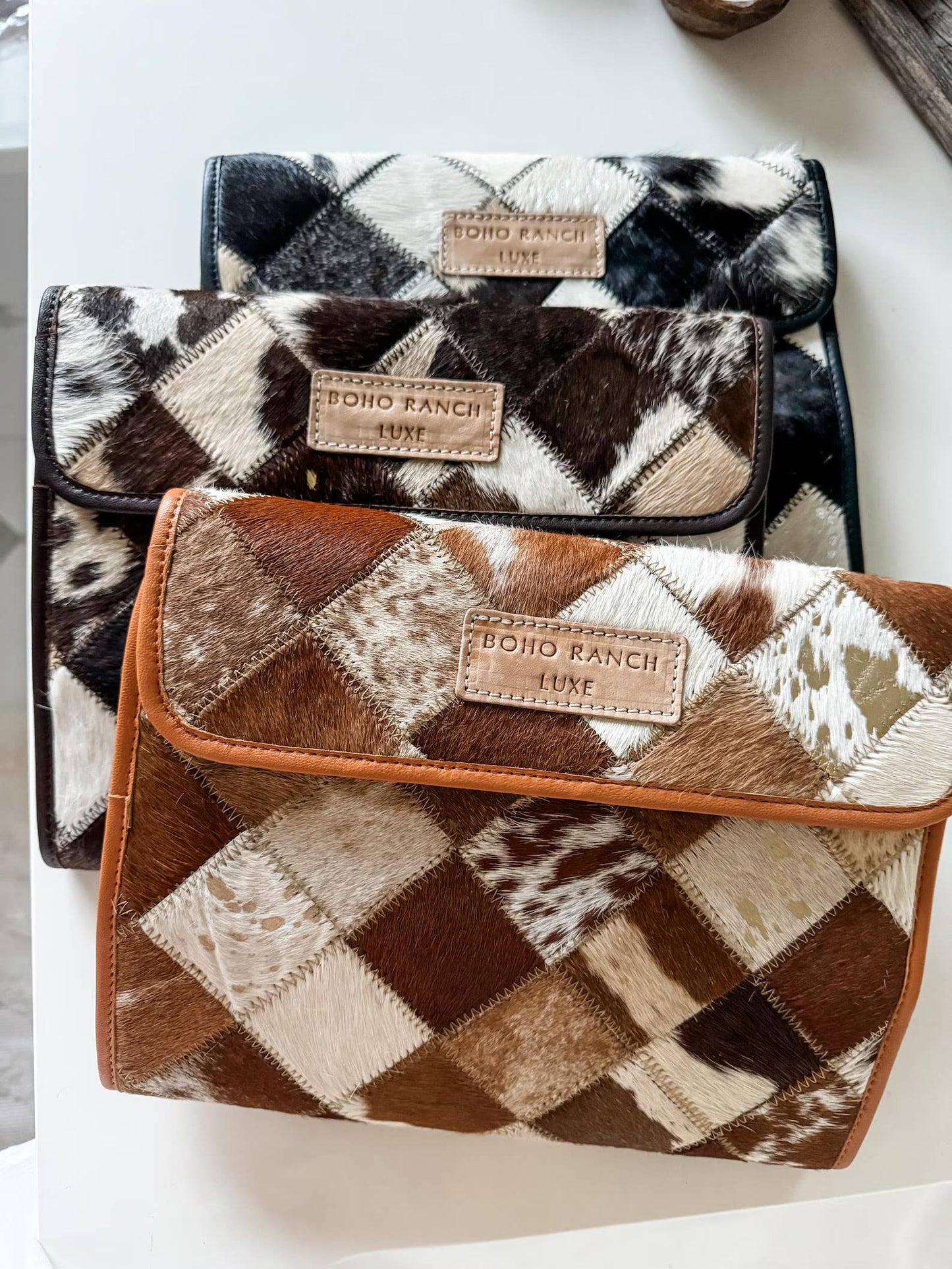 BOHO LUXE FOLDABLE travel makeup jewelry bag Genuine Cowhide