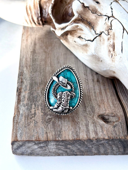 Western Style Turquoise Stone Pendant Stretch Ring