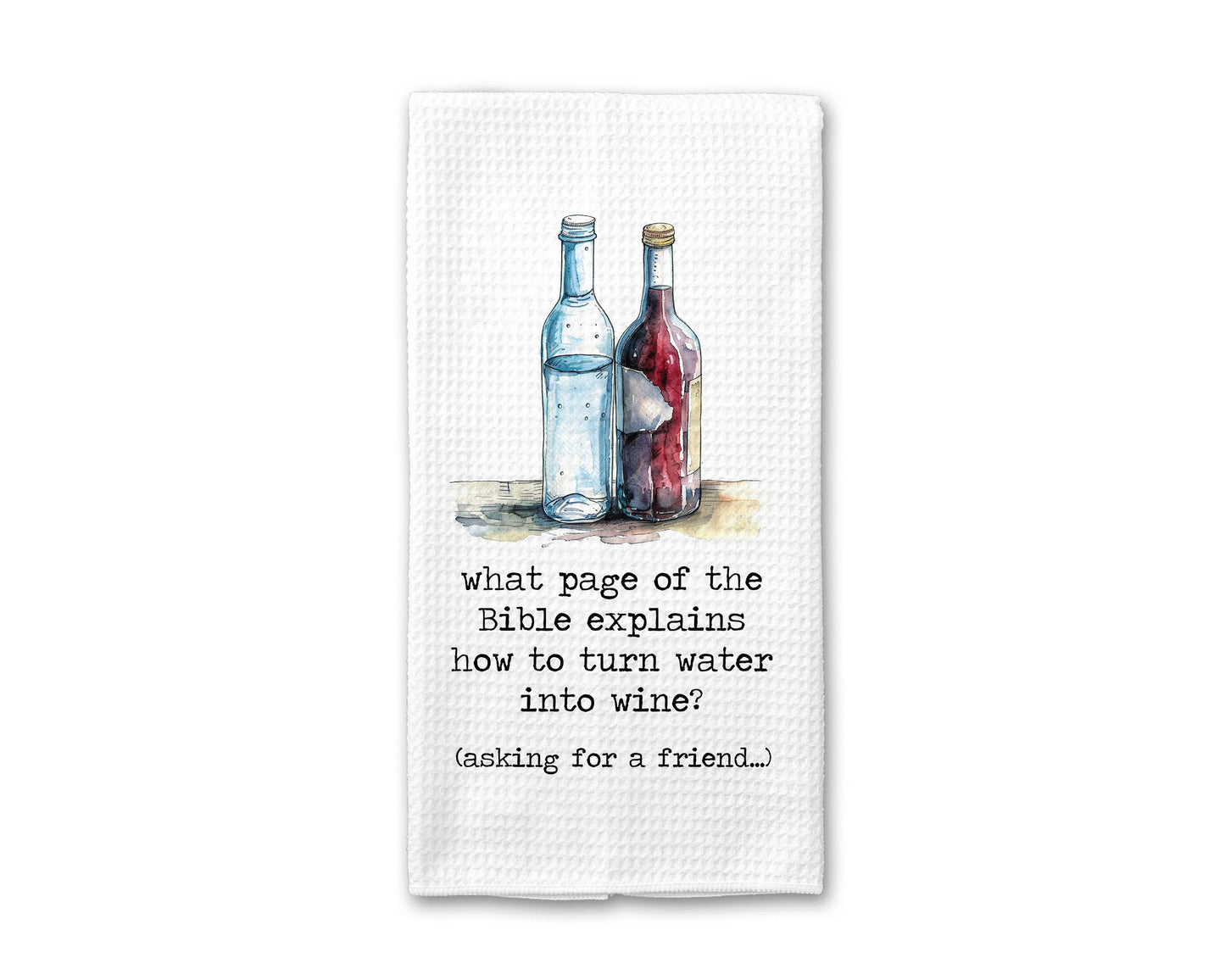 Funny Bible and Wine Towel, Wine Kitchen Decor, Waffle Weave