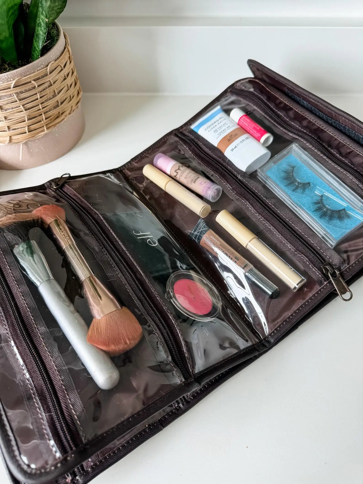 BOHO LUXE FOLDABLE travel makeup jewelry bag Genuine Cowhide