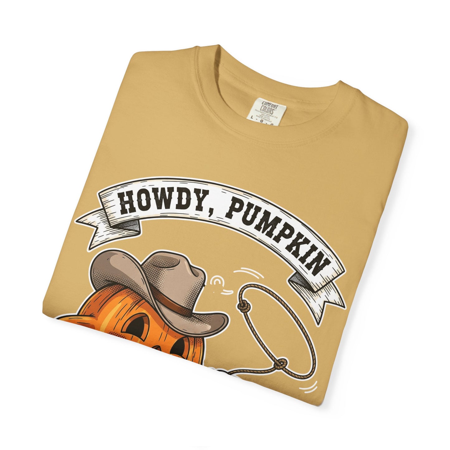Howdy Pumpkin T-Shirt for Fall, Unisex Garment-Dyed Tee, Halloween Apparel, Autumn Fashion, Cowboy Style Shirt, Seasonal Gift