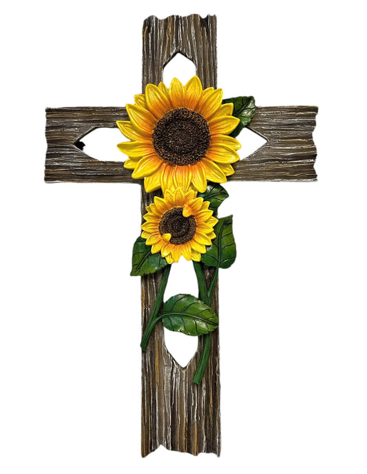 Bright Yellow Sunflower Farmhouse Accent Hanging Wall Cross