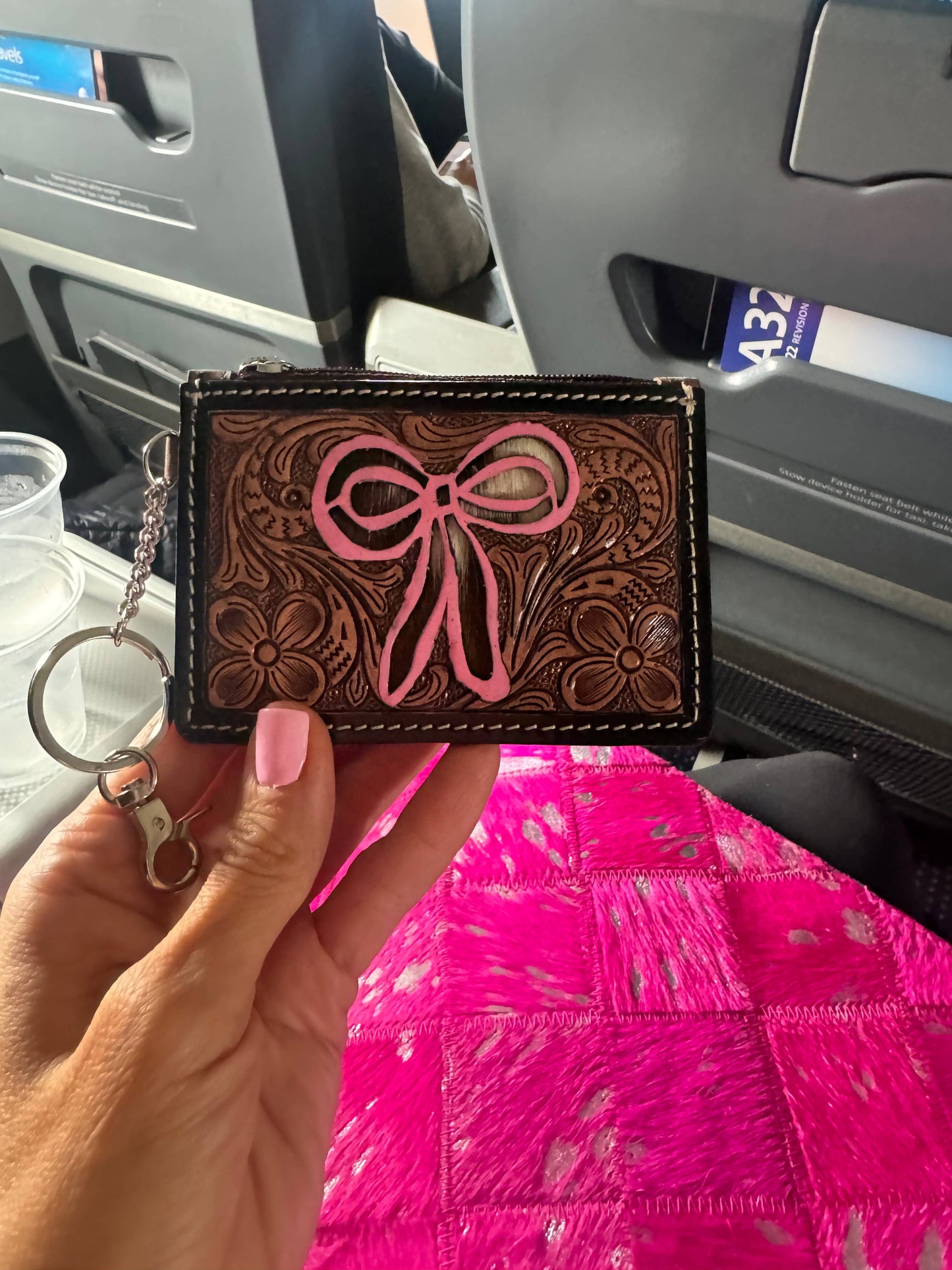 Tooled Leather Keychain Wallet  Bow and Hat