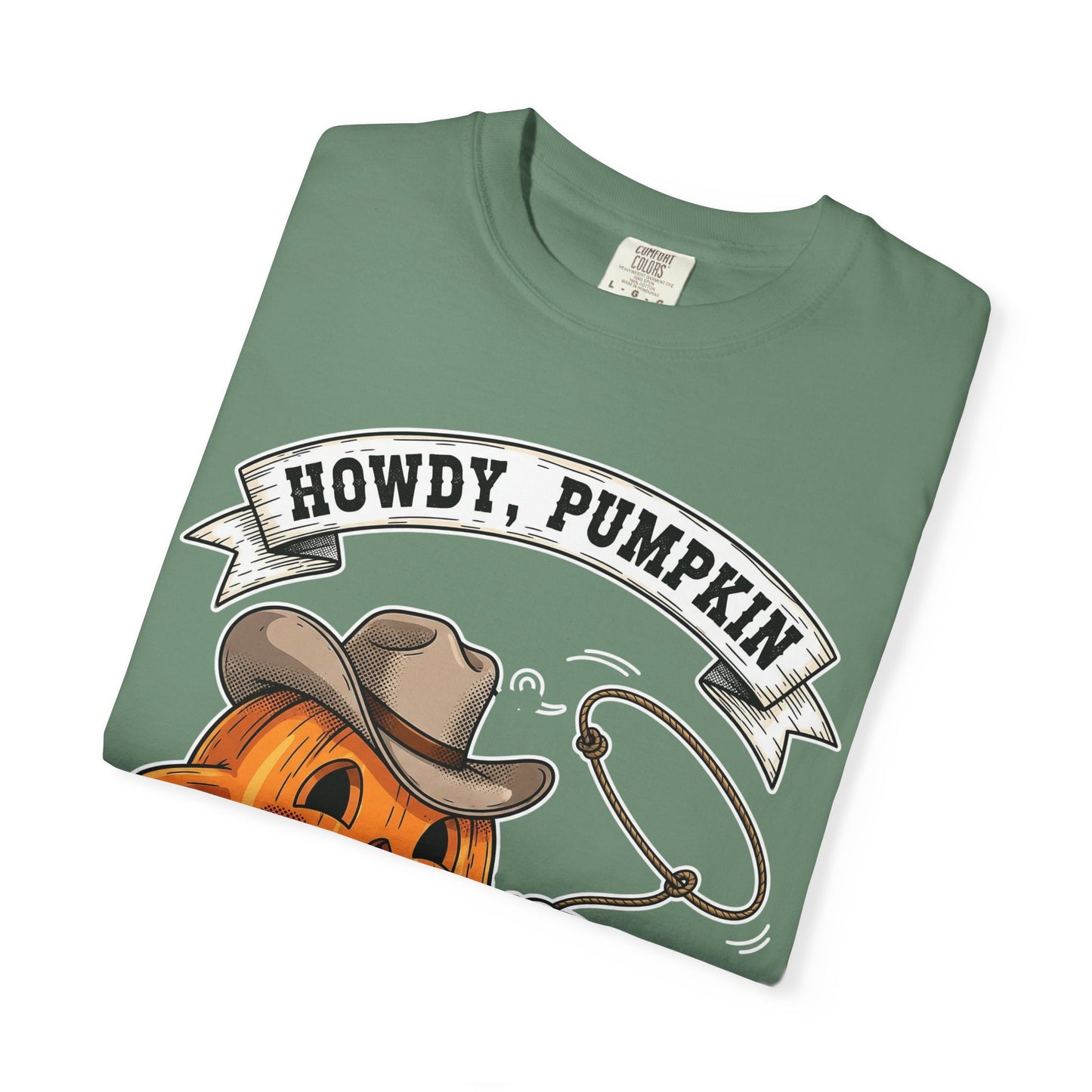Howdy Pumpkin T-Shirt for Fall, Unisex Garment-Dyed Tee, Halloween Apparel, Autumn Fashion, Cowboy Style Shirt, Seasonal Gift