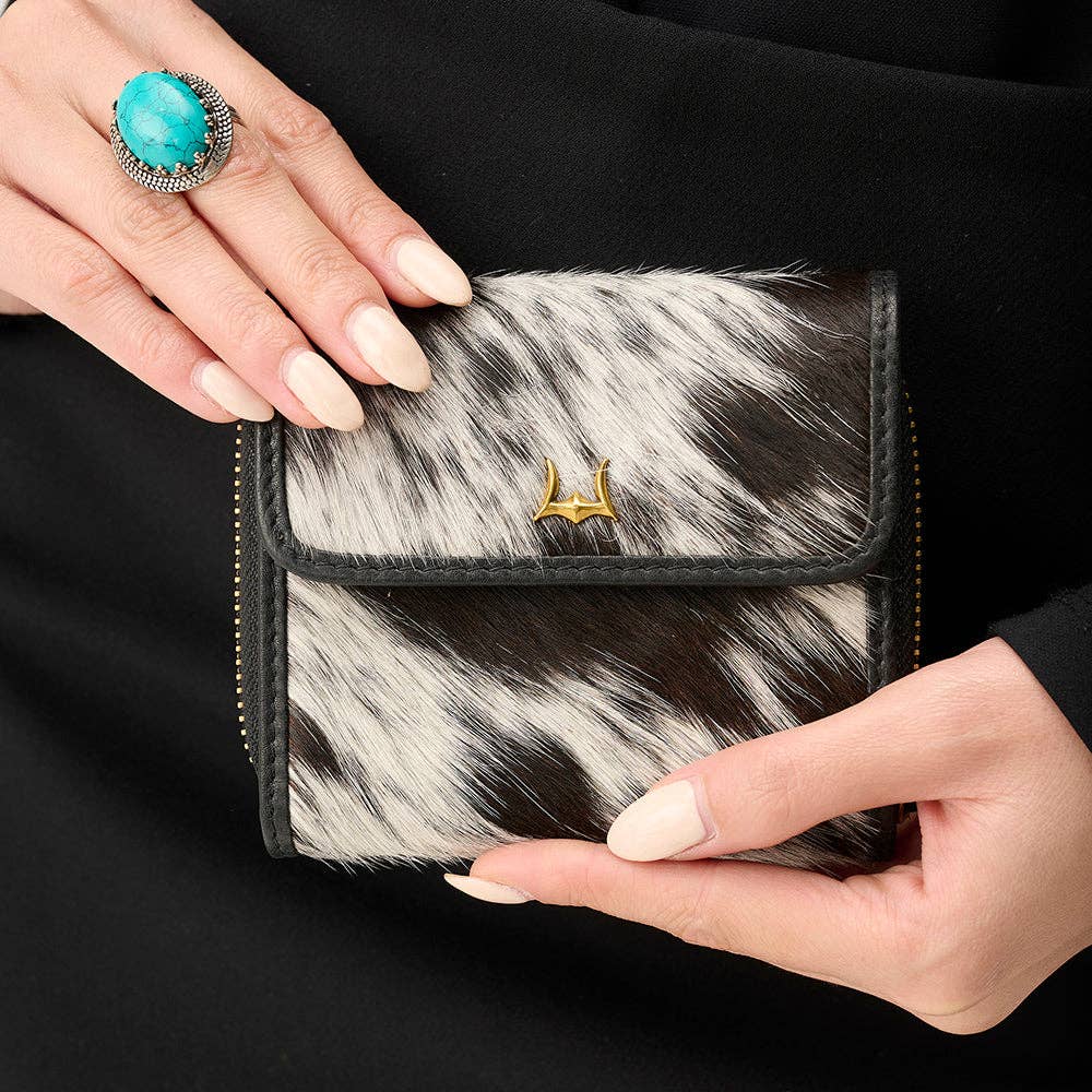 Loyal West Sophia Card Holder In Black & White Cowhide