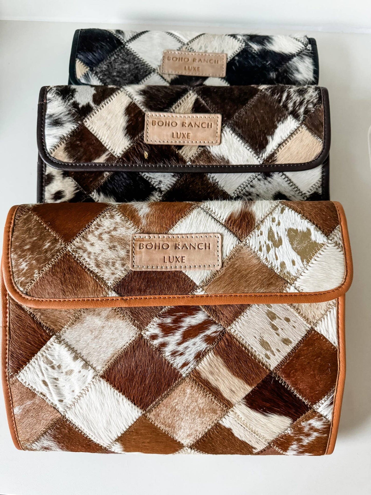 BOHO LUXE FOLDABLE travel makeup jewelry bag Genuine Cowhide