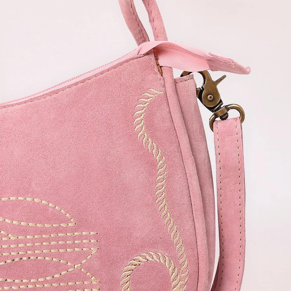 Suede Western Crossbody Bag with Contrast Stitching & Dual Strap Design