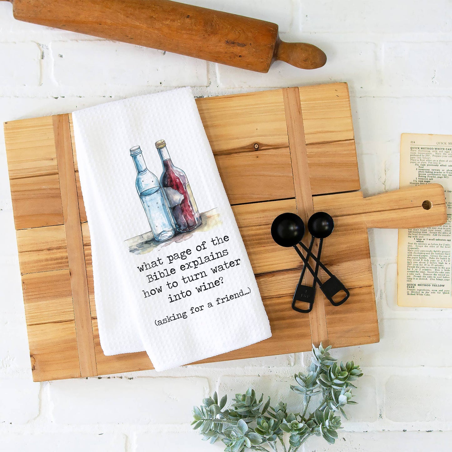 Funny Bible and Wine Towel, Wine Kitchen Decor, Waffle Weave