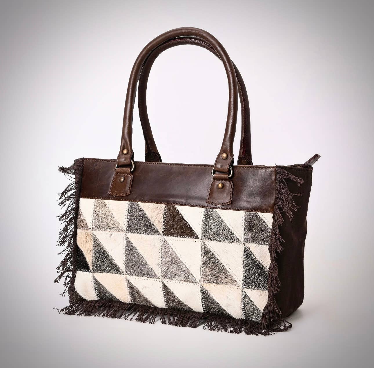 Cowhide Leather Canvas Tote Shoulder Bag Western Travel 
