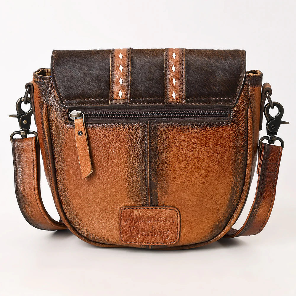 Hair-On Cowhide Saddle Crossbody Bag with Leather Tassel & Western Stitching