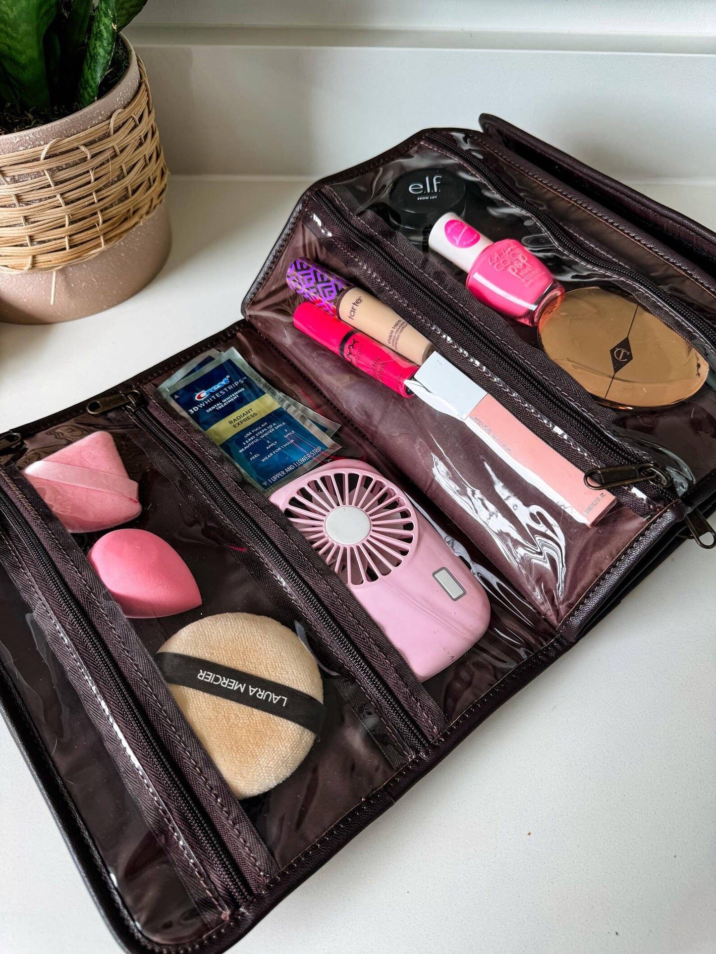 BOHO LUXE FOLDABLE travel makeup jewelry bag Genuine Cowhide