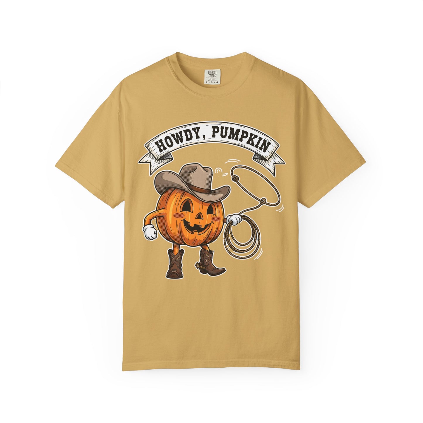 Howdy Pumpkin T-Shirt for Fall, Unisex Garment-Dyed Tee, Halloween Apparel, Autumn Fashion, Cowboy Style Shirt, Seasonal Gift