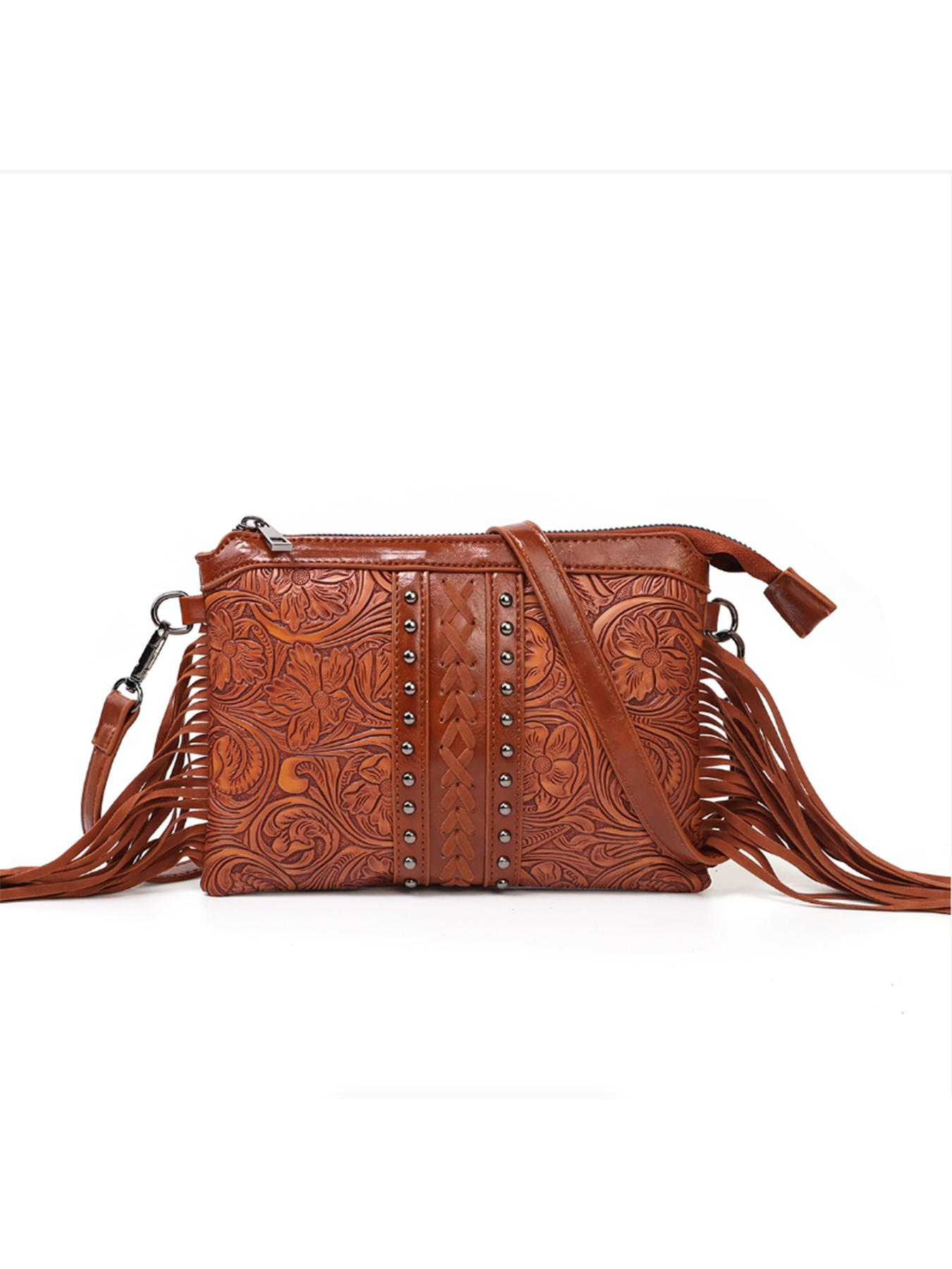 Brown Fringe Western Crossbody Bag