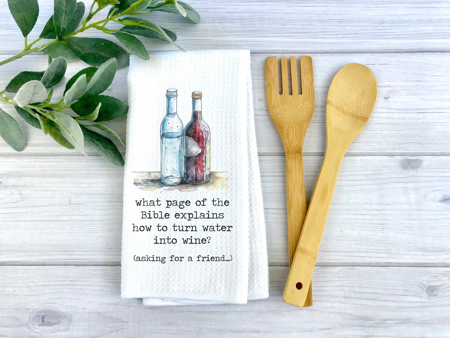Funny Bible and Wine Towel, Wine Kitchen Decor, Waffle Weave