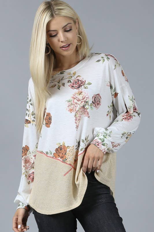 FLORAL PRINT COLOR BLOCK TOP