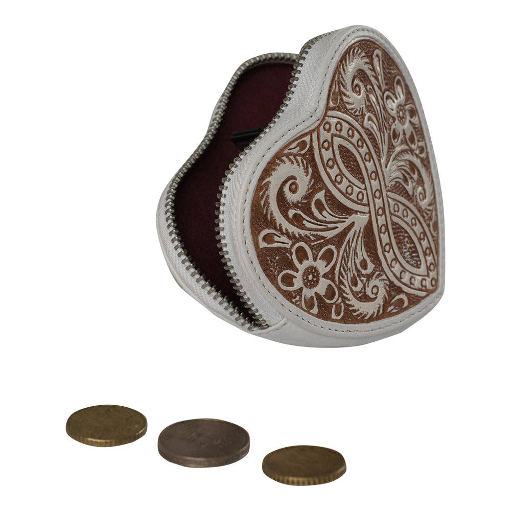 HandTooled Cupid Coin Pouch Ivory Dust