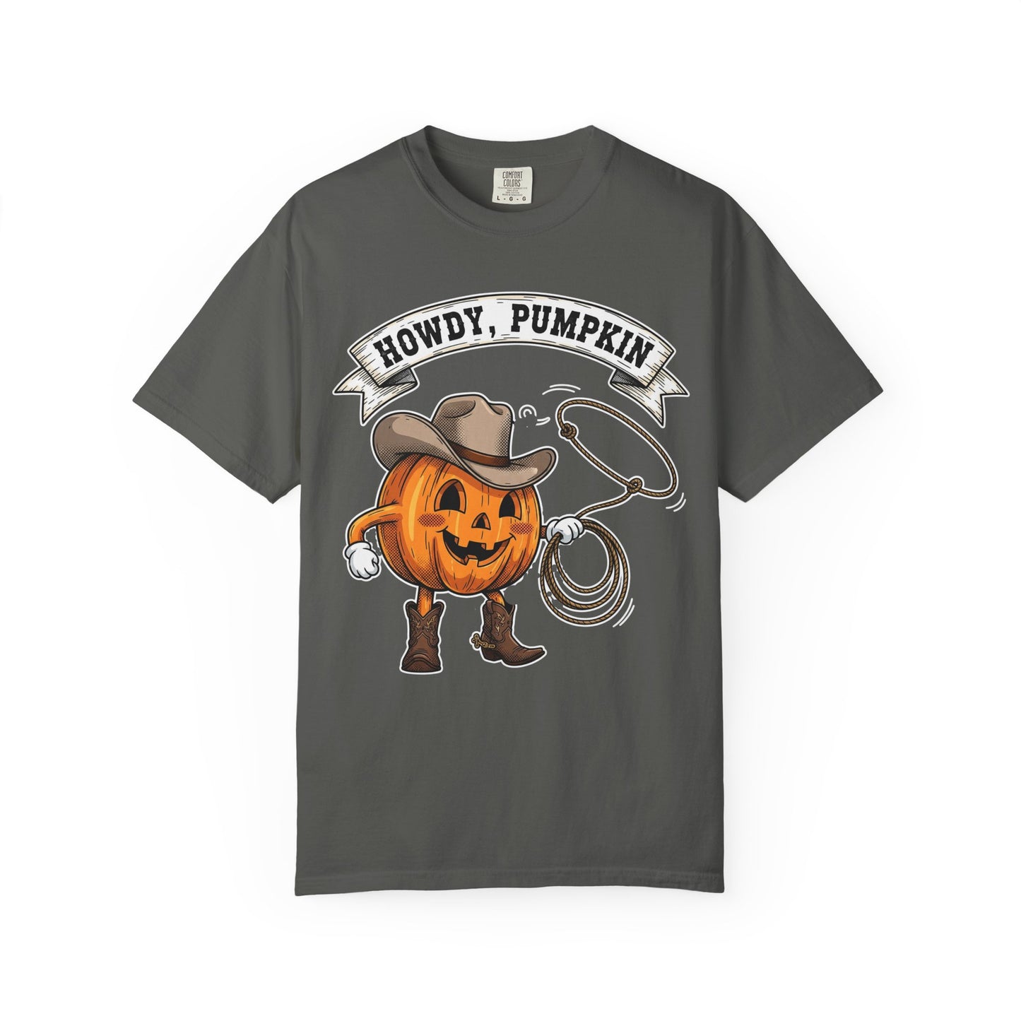 Howdy Pumpkin T-Shirt for Fall, Unisex Garment-Dyed Tee, Halloween Apparel, Autumn Fashion, Cowboy Style Shirt, Seasonal Gift