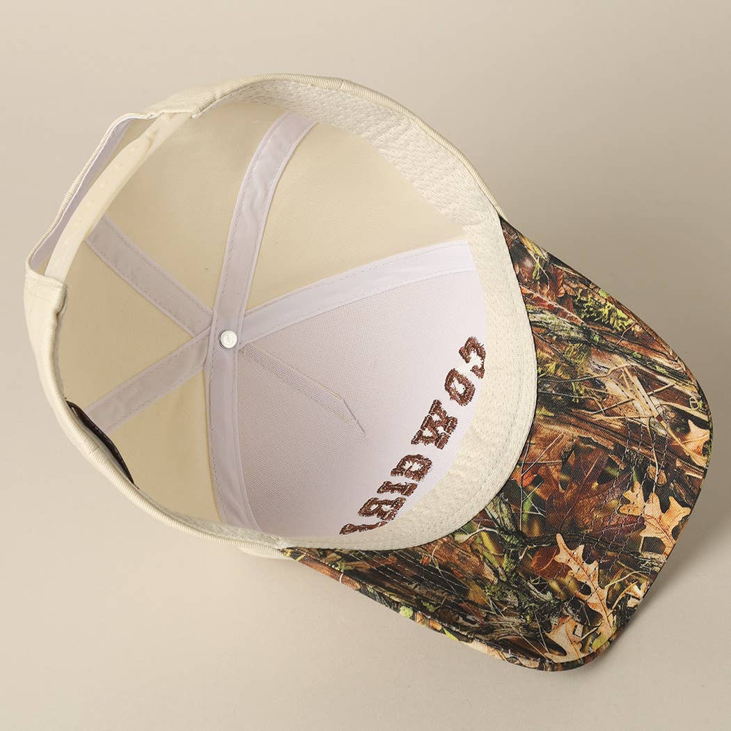 COWGIRL Lettering Embroidery Camo Two-Tone Cap