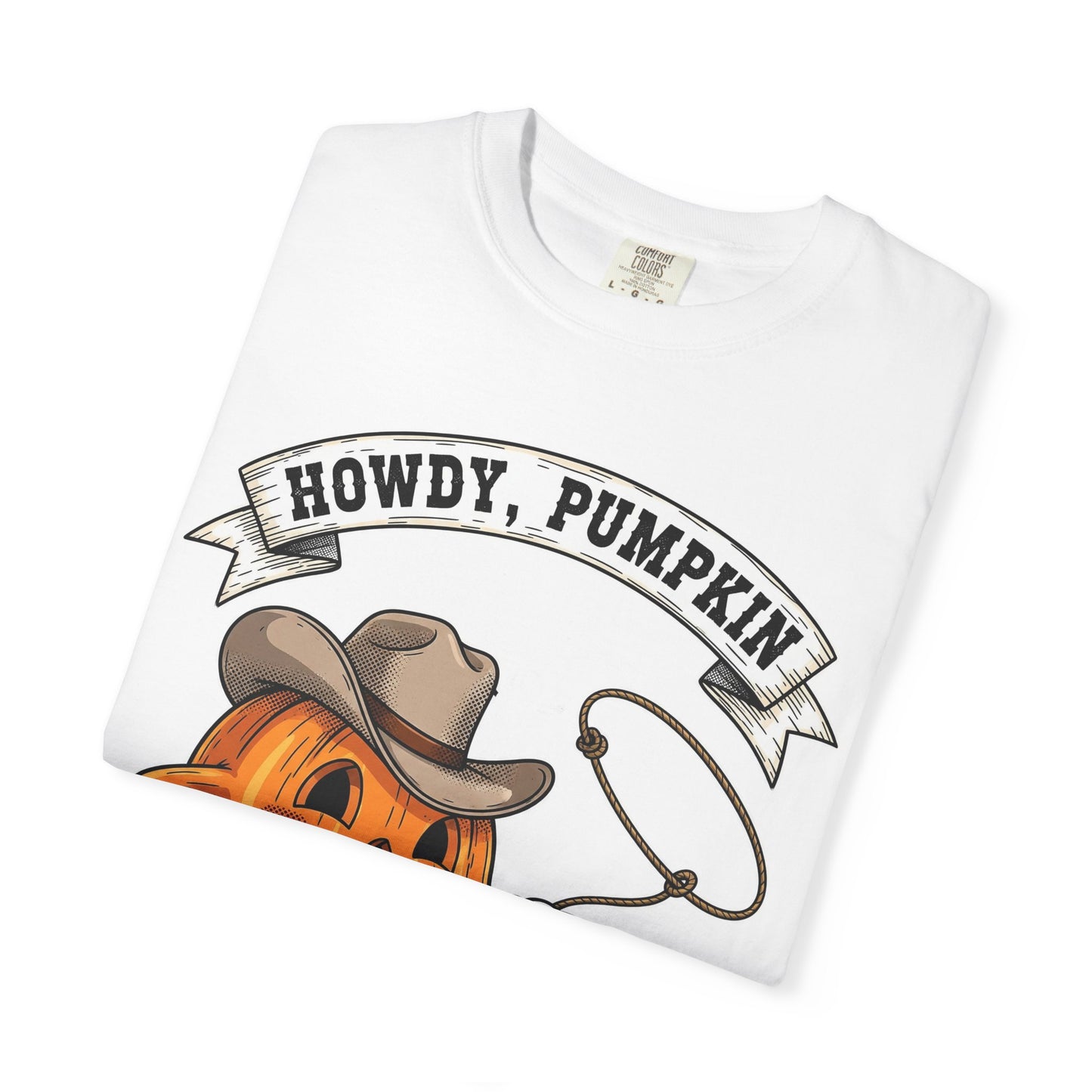Howdy Pumpkin T-Shirt for Fall, Unisex Garment-Dyed Tee, Halloween Apparel, Autumn Fashion, Cowboy Style Shirt, Seasonal Gift