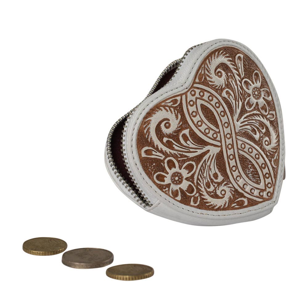 HandTooled Cupid Coin Pouch Ivory Dust