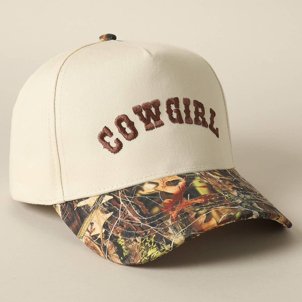 COWGIRL Lettering Embroidery Camo Two-Tone Cap