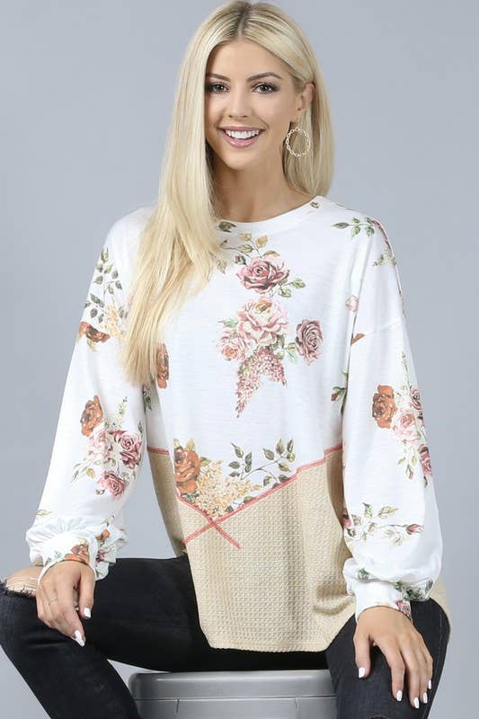 FLORAL PRINT COLOR BLOCK TOP