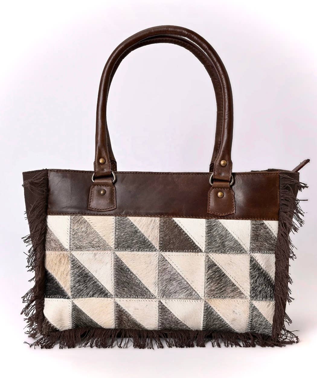 Cowhide Leather Canvas Tote Shoulder Bag Western Travel 