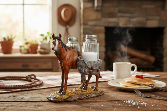 Horse Barnyard Ranch Salt and Pepper Shaker Holder Set